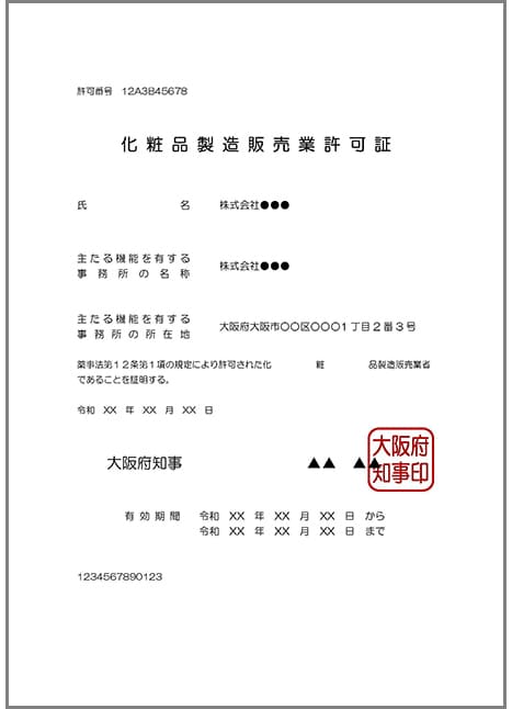 化粧品製造販売許可証